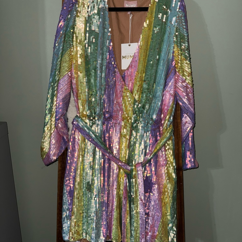 Show Me Your Mumu Rainbow Sequin Wrap Dress